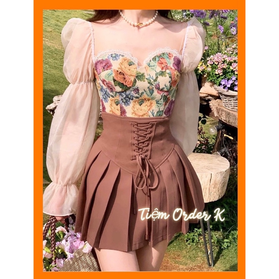 ♥️Set Áo Vintage+Chân Váy NâuSize S,M,L,XL