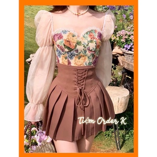 [Sẵn Hàng]♥️Set Áo Vintage+Chân Váy Nâu(ảnh thật)Size S,M,L,XL