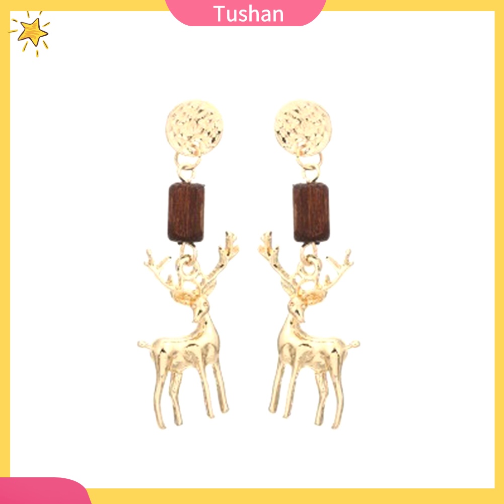 TUSH_Cute Women Elk Dangle Drop Ear Stud Clip On Earrings Christmas Jewelry Gift