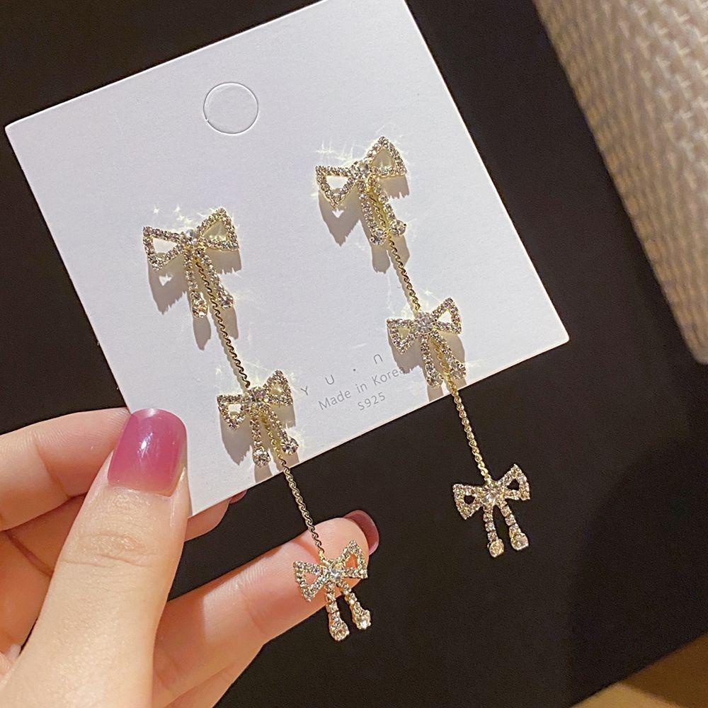 MXGOODS Bông Tai Dài Hình Nơ Đính Đá Thời Trang Dành Cho Nữ