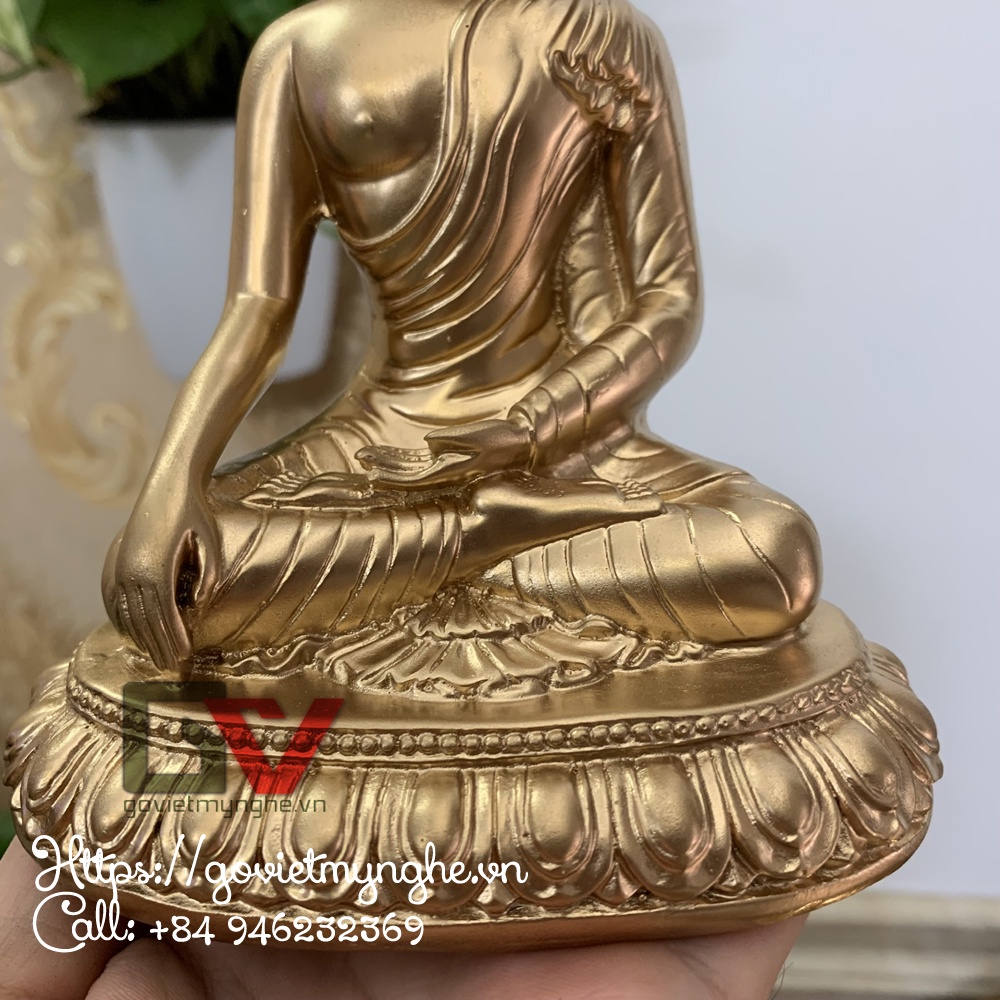 Tượng Đức phật Thích ca ngồi thiền ấn trên tòa sen trang trí phòng thờ | Màu Nhũ Đồng - Chiều cao 14cm