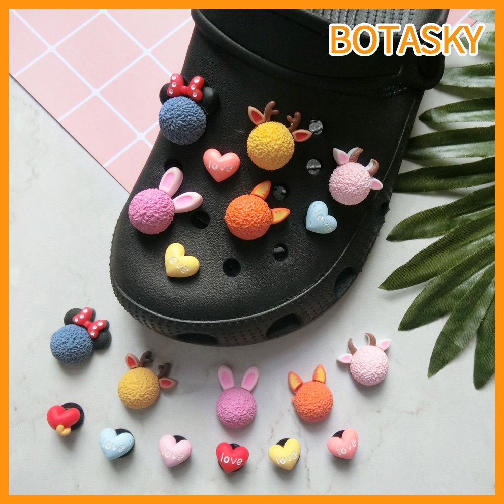 Phụ kiện trang trí giày Crocs hình thỏ/nai/trái tim bằng nhựa resin dễ thương