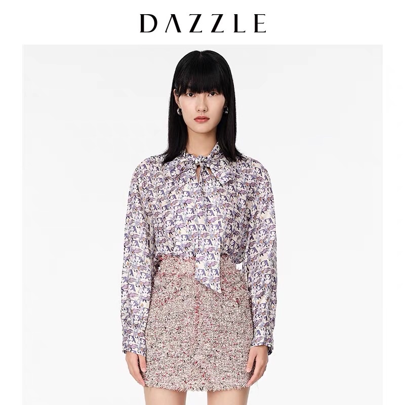 Áo sơ mi lụa hoạ tiết Dazzle