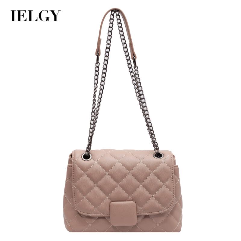 Túi đeo chéo IELGY màu trơn sọc hình thoi sức chứa lớn phong cách Hàn Quốc thời trang dành cho nữ