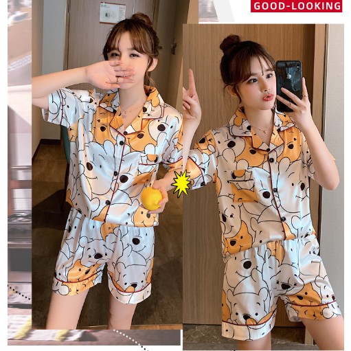 Bộ đồ pijama mặc nhà chất lụa ngắn tay kute - sẵn hàng | BigBuy360 - bigbuy360.vn
