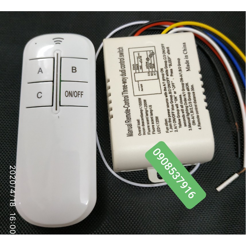Công tắc điều khiển từ xa RF 3 cổng(3 đèn xuyên tường)