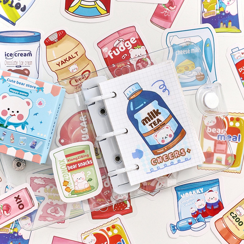 Set 40 miếng dán trang trí tập ảnh in hình gấu dễ thương DIY