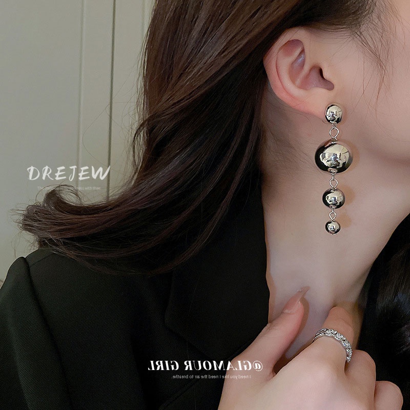 DREJEW Bông Tai Kim Loại Đính Hạt Tròn Phối Tua Rua Phong Cách Âu Mỹ 1