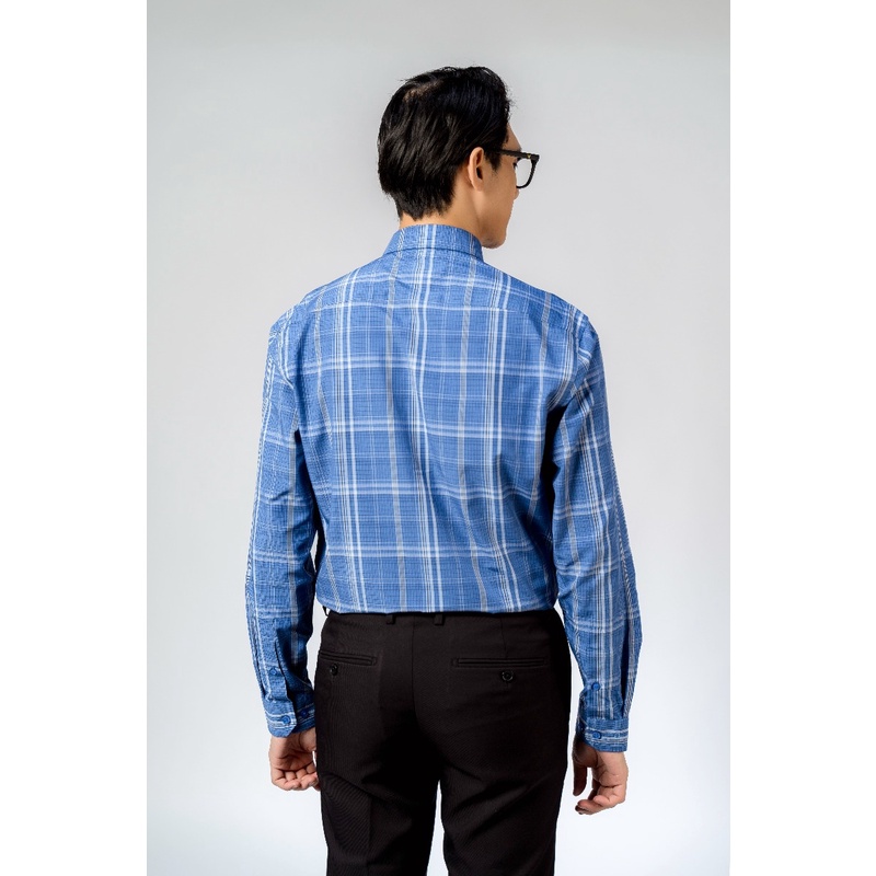 Áo Sơ Mi Nam Dài Tay ARISTINO ALS21101 Somi Công Sở Cao Cấp Màu Xanh Kẻ Trắng Chất Sợi Sồi Mềm Mát Dáng Suông Có Túi