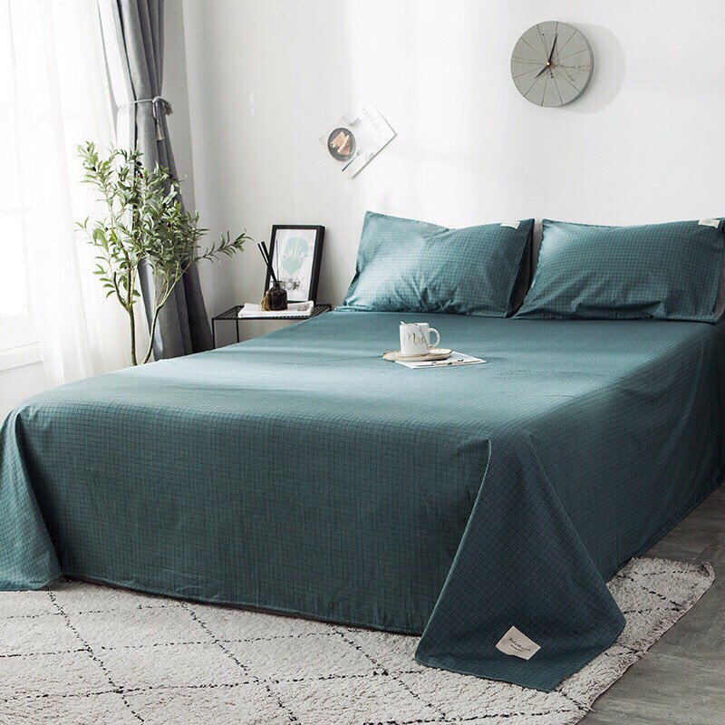 Bộ ga gối cotton living  - mẫu xanh bé