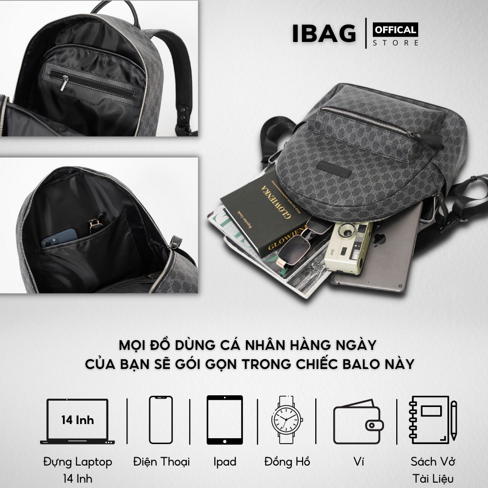 Balo Da Đi Học IBAG Balô Da Thời Trang Nam Nữ Cặp Da Pu Cao Cấp Ba Lô Da Cặp Đi Học Ulzzang Balo Đựng Laptop 14 Inh