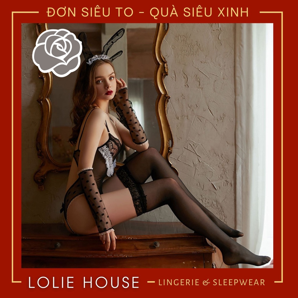 Đồ ngủ cosplay thỏ sexy có bờm tai thỏ, bodysuit ren gợi cảm xuyên thấu LOLIE HOUSE - CP46 | BigBuy360 - bigbuy360.vn