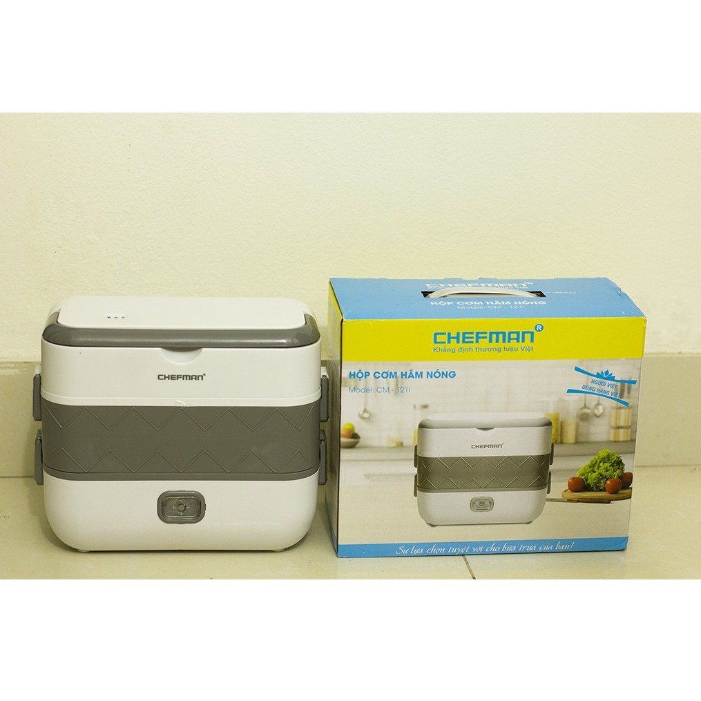 Hộp Cơm Chefman CM - 121i, Bảo Hành 12 ThángHâm Nóng Thức Ăn, Nấu Chín Cơm Như Nồi Điện Thông Thường + Túi Da Giữ Nhiệt