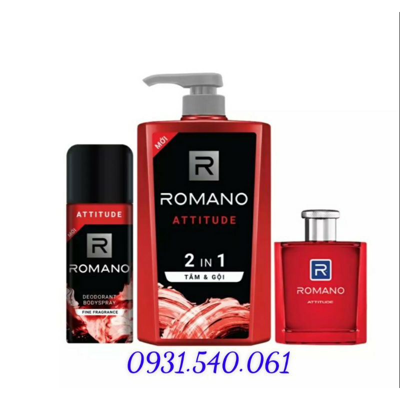 COMBO ROMANO_ TRỌN BỘ NƯỚC HOA 50ML+ XỊT 150ML+ TẮM GỘI 150G.