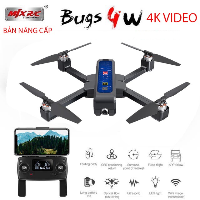 [ Bản Camera 4K] Flycam MJX Bugs 4W Camera 4K – Cảm Biến Bụng – Bay 22 Phút - Động Cơ Không Chổi Than