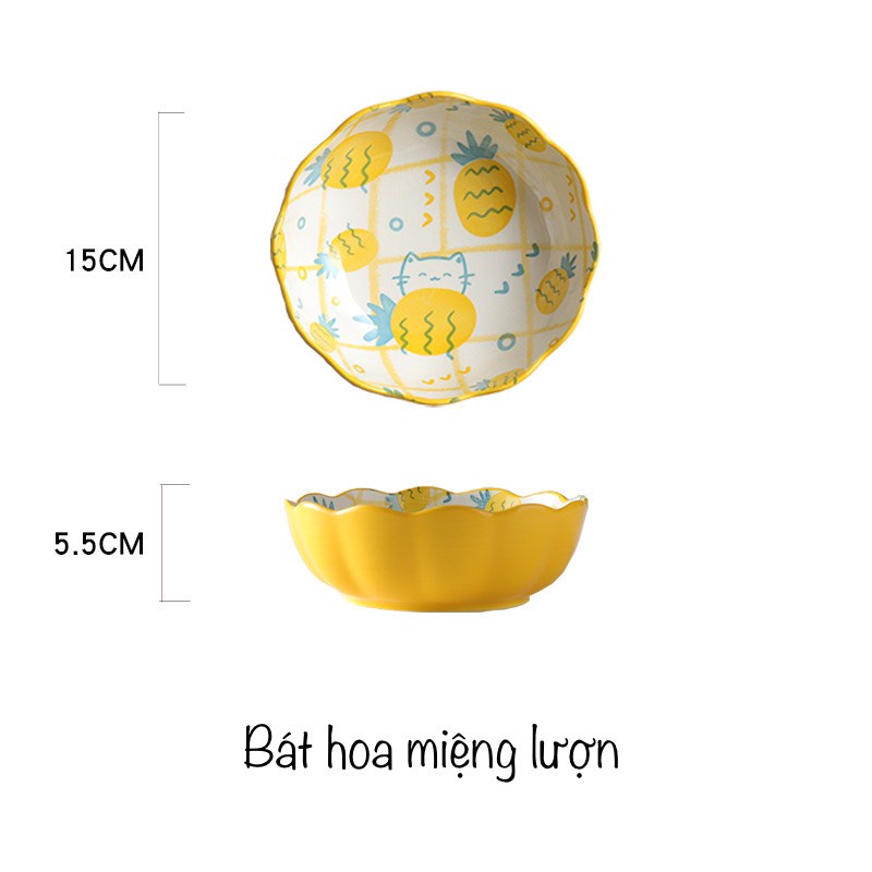 Bộ bát đĩa decor hoạ tiết dứa sang chảnh