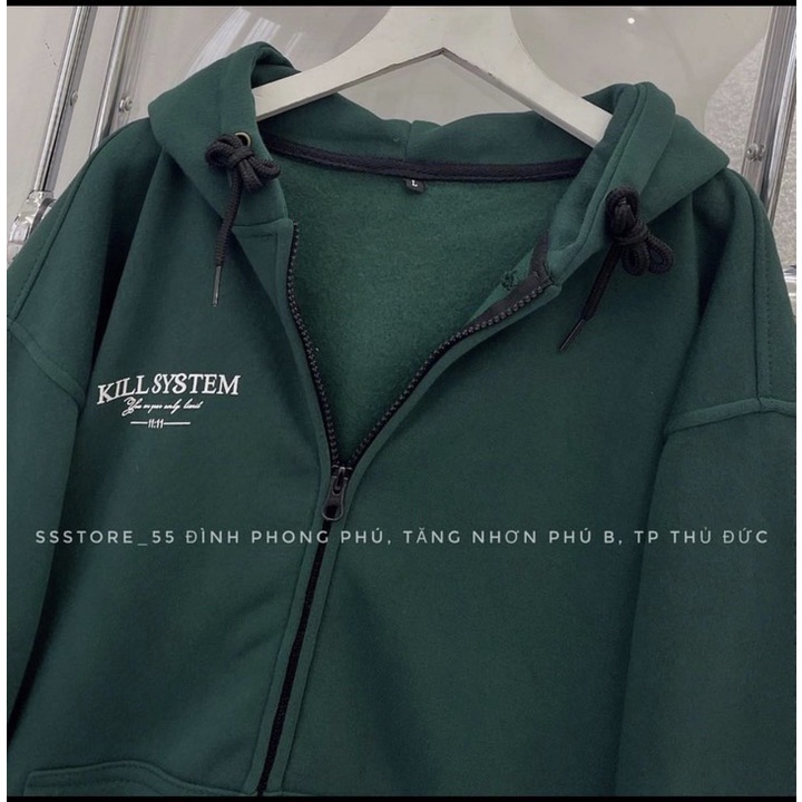 Áo Khoác Nỉ Xanh Rêu SKILL Hottrend 2022 Kiểu Dáng Nam Nữ Mũ 2 Lớp