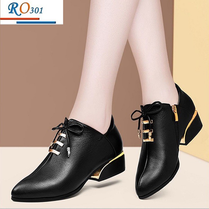 Giày boots nữ cổ ngắn 4p hàng hiệu rosata đẹp hai màu đen trắng ro301