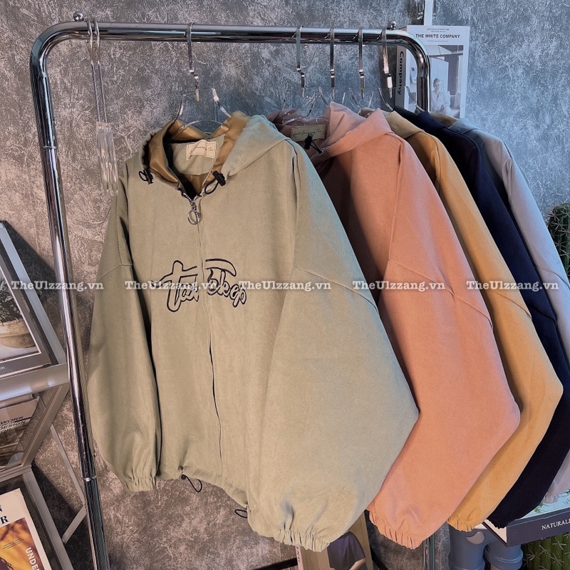 Áo khoác da lộn quảng châu 2 lớp khóa zip form rộng dơi tay phồng thêu TAK.KEP - DL2003