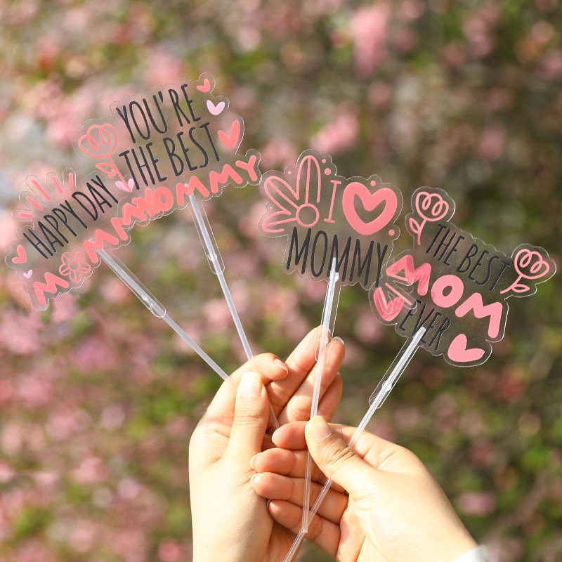 Thẻ Cắm Trang Trí Bánh Kem Bằng Pvc In Chữ I Love You Dành Cho Ngày Của Mẹ