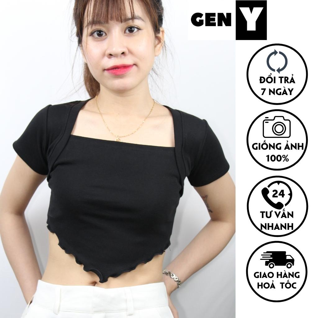 Áo kiểu nữ cổ vuông tay ngắn GenY - Áo croptop nữ vạt nhọn chất vải borip mặc hè siêu mát