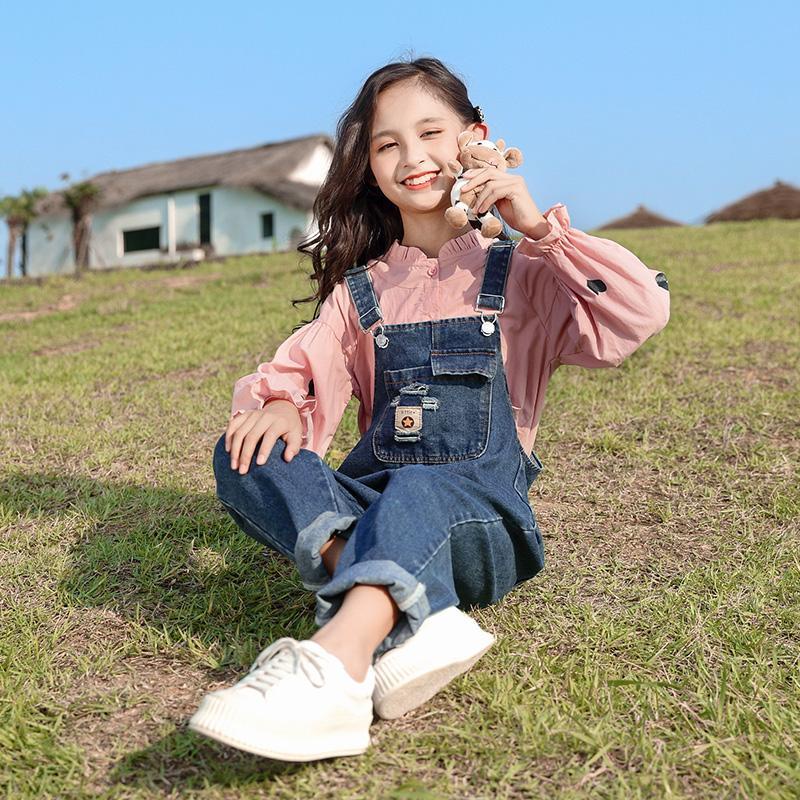 Set Áo Denim Tay Dài Và Quần Yếm Phong Cách Mới 2022 Cho Bé Gái