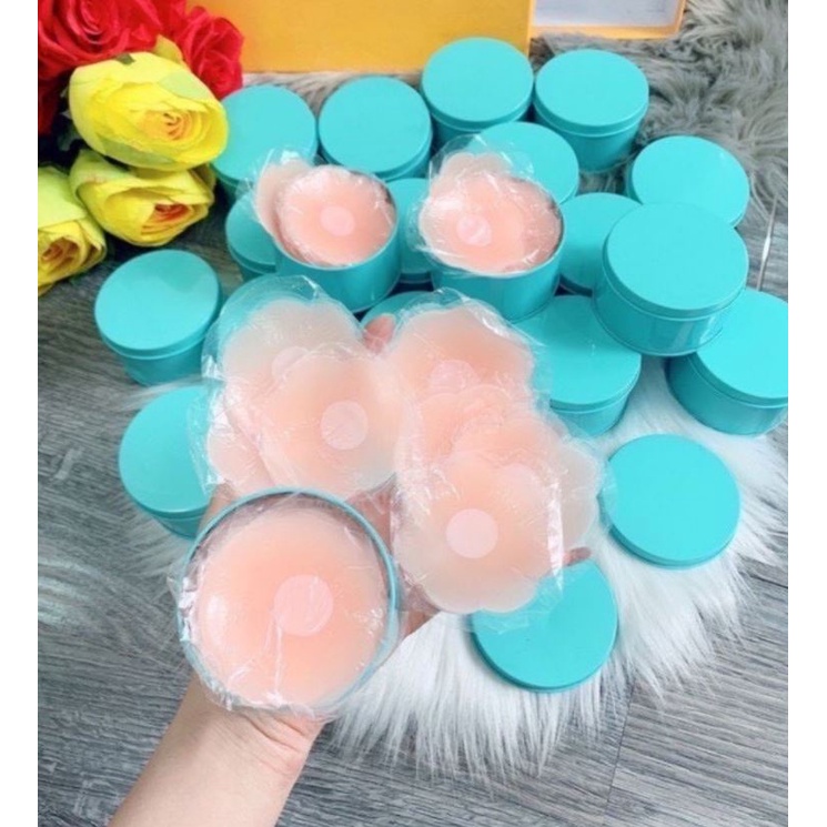 [Hộp Tròn Xanh] Miếng dán ngực silicon, dán ti hộp 5 cặp siêu dính tái sử dụng được nhiều lần