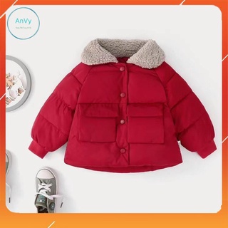 Áo khoác cho bé, áo phao trần bông 3 lớp cổ lông túi hộp tay bo chun