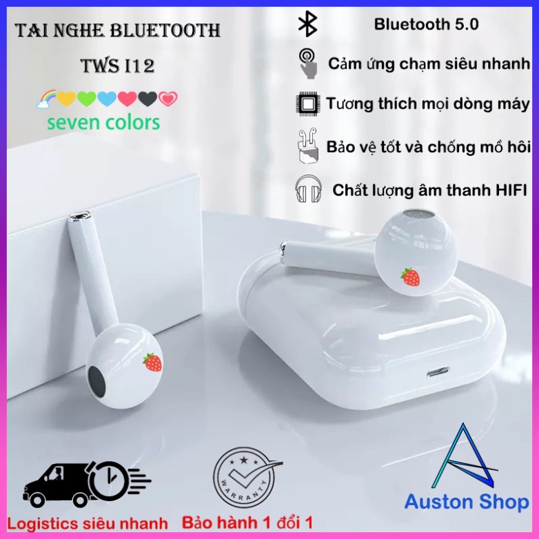 Tai nghe bluetooth không dây i12 TWS 5.0 cảm Chất lượng âm thanh HIFI ứng nút cảm ứng tương thích  Android VÀ iOS VÀ Lap