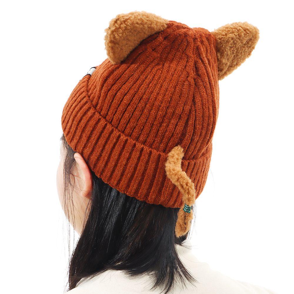 Mũ Beanie Mềm Co Giãn Đính Tai Gấu Dễ Thương Thời Trang Mùa Đông