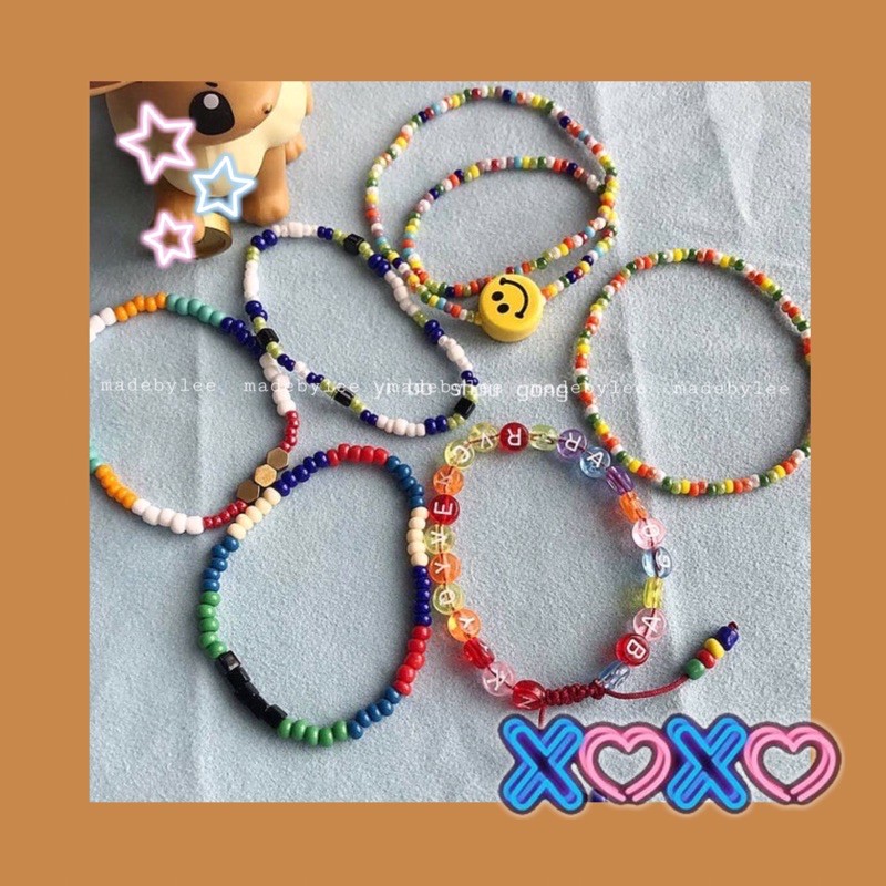 Vòng tay Hạt cườm Handmade làm theo yêu cầu Vòng tay hạt co giãn nhiều màu MADEBYLEE