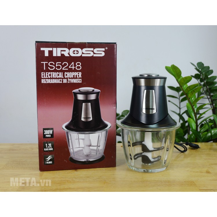 Máy xay thịt cối thủy tinh Tiross TS5248 1.2L (Đen) công suất 300W dễ dàng xay nhỏ thịt tai nhà