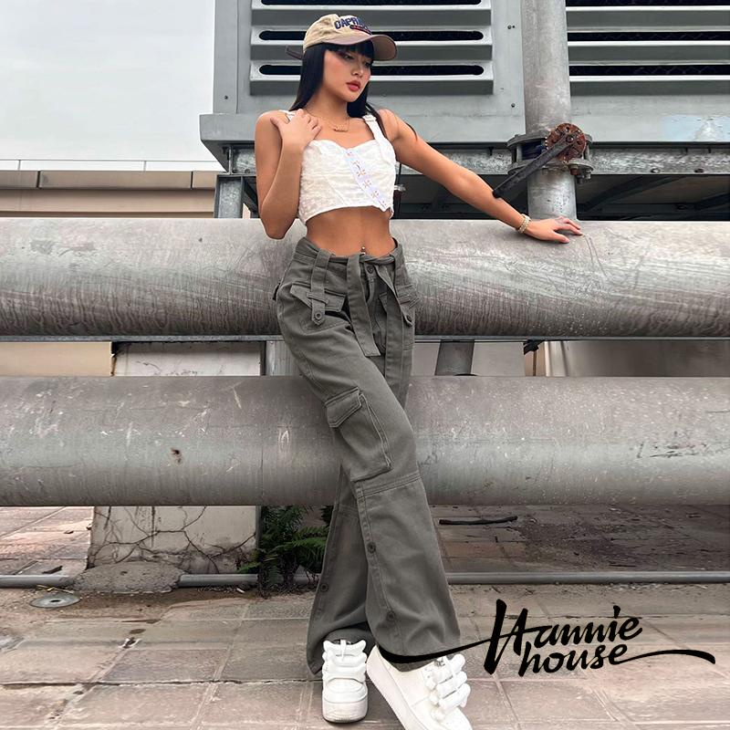 Hannie-quần Dài Ống Đứng Khóa Kéo Có Túi Thường Ngày Cho Nữ