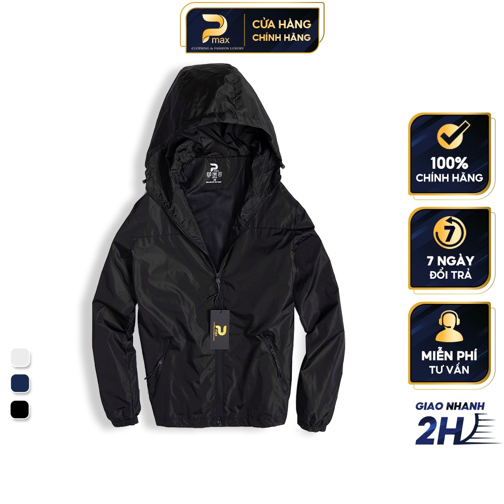 Áo gió nam nữ PMAX dáng unisex 2 lớp kèm mũ chống nắng, không thấm nước basic, năng động