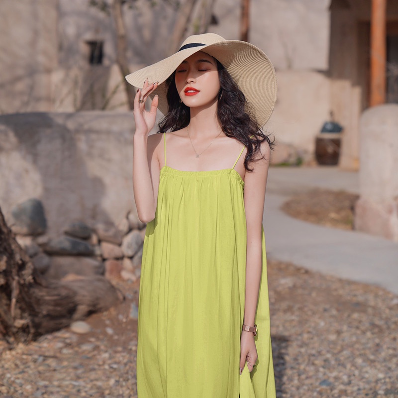 Váy đi biển, maxi đi biển, kiểu váy babydoll 2 dây nữ dáng dài hở lưng chun ngực siêu xinh mặc ở nhà, đi chơi, VAY004