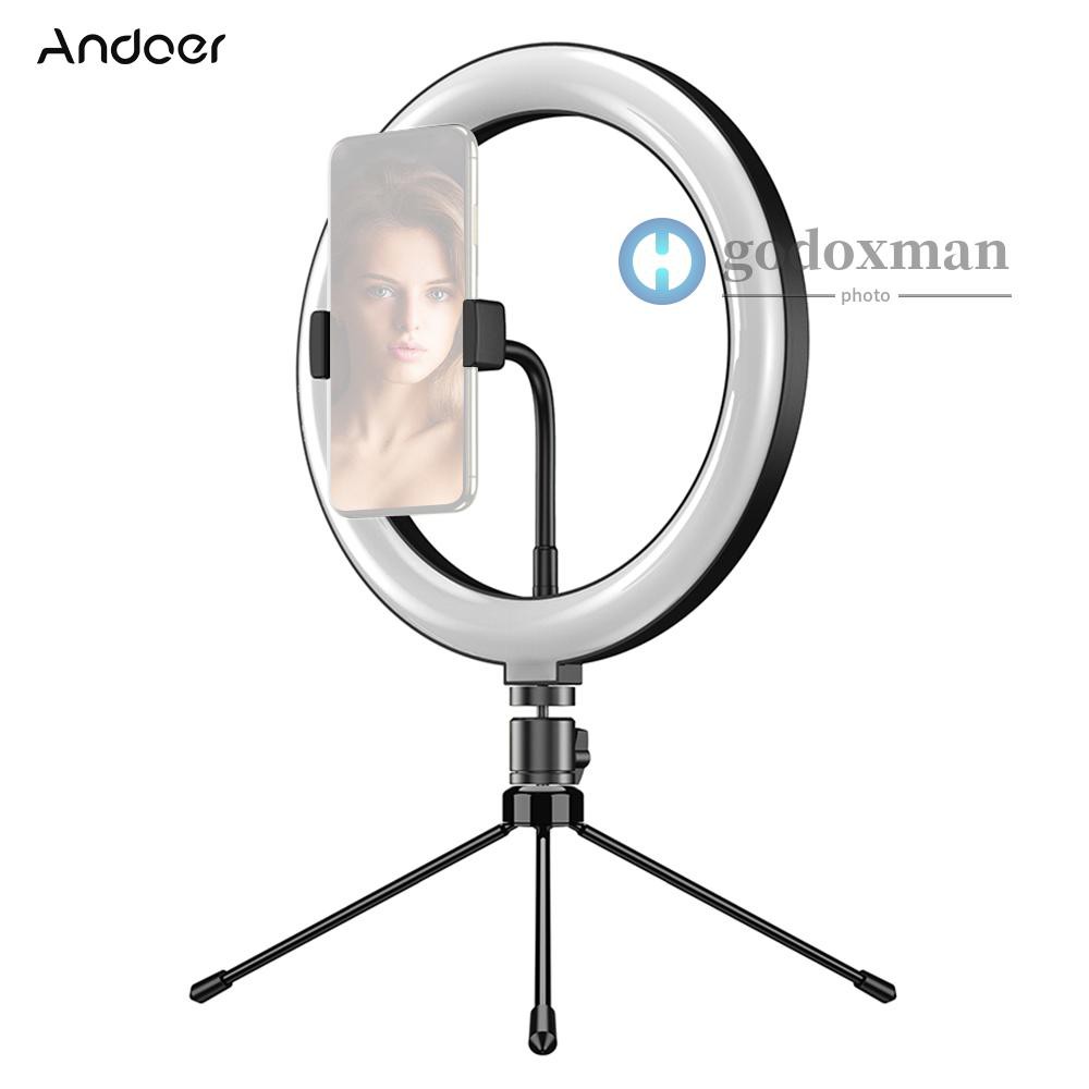 Godoxm Andoer APL-FL10JJ13Y 10 Inch Dimmable LED Selfie Ring Video Light 3000K-6500K LED Circle Light CRI 96 with Tabletop