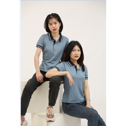 Áo Polo Nữ Màu Xanh Ghi Đá BLUECHIC Cổ Bẻ Vải Poly Cá Sấu Co Giãn Dáng Công Sở Trẻ Trung NF020