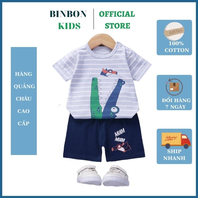 Bộ Cộc Tay Mùa Hè Cotton Bé Trai 6-17kg, Bộ Ngắn Tay BINBONKIDS Quảng Châu Cao Cấp Mẫu Cá Sấu Mã B7