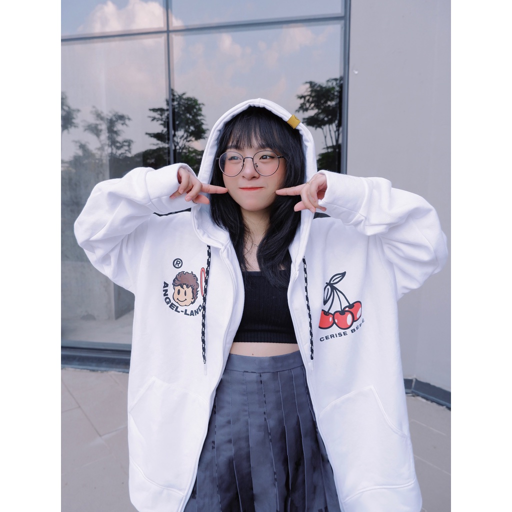 Áo Khoác Hoodie Khoá Kéo Angel-Land CERISE BÉBÉ Màu TRẮNG Chính hãng Nỉ Bông [CBZW]