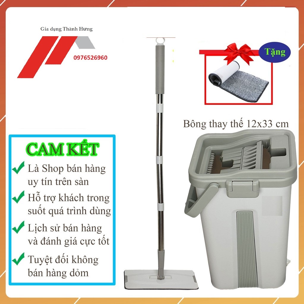 Bộ cây lau nhà ,chổi lau nhà kèm thùng 360 tự vắt TẶNG Kèm 2 miếng lau siêu sạch