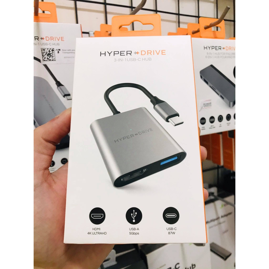 Cổng Chuyển/Hub USB-C 3in1 HDMI 4K, USB-C, USB-A 3.1 HyperDrive