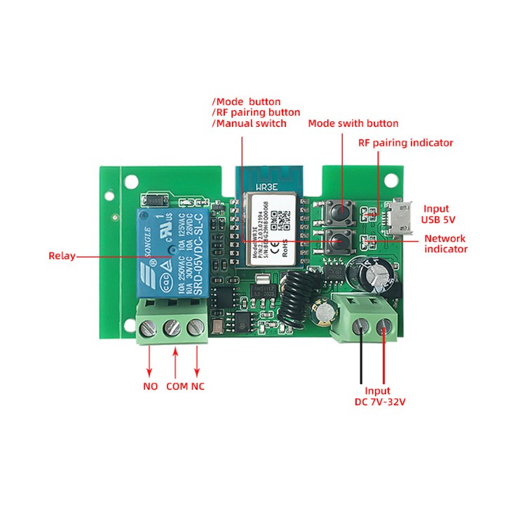 Bo Mạch Công Tắc 1 Cổng 5V - 32V 10A Wifi Và RF Tuya JY01