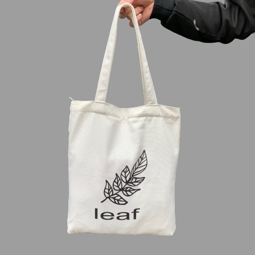 Túi tote vải canvas vải mềm có khóa kéo in hình lá Leaf