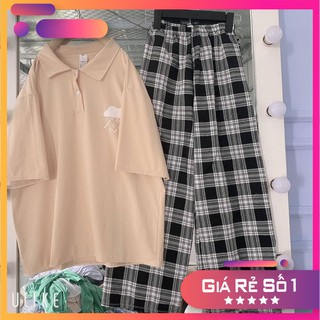 Sét Áo Thụng Tay Lỡ Quần Kẻ Karo Mã HT02 Siêu Cute
