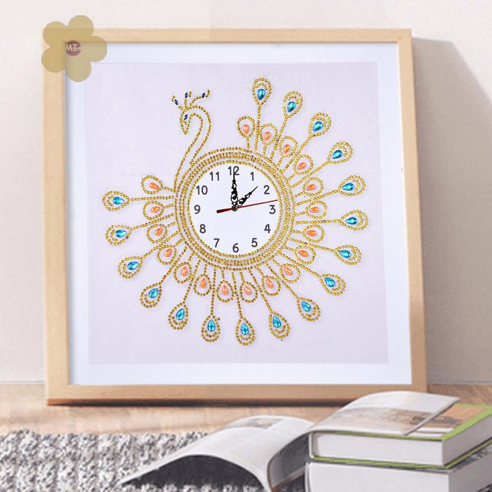 Bộ Tranh Đính Đá Tự Làm Hình Đồng Hồ Chim Công Độc Đáo