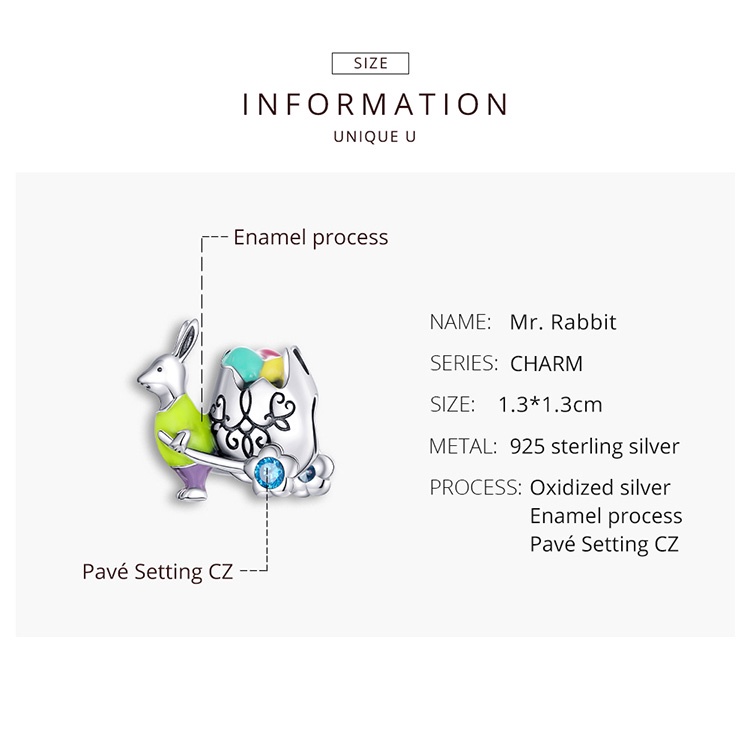 BAMOER Hạt Bạc 925 Hình Thỏ Trứng Phục Sinh Tự Làm Vòng Tay / Vòng cổ