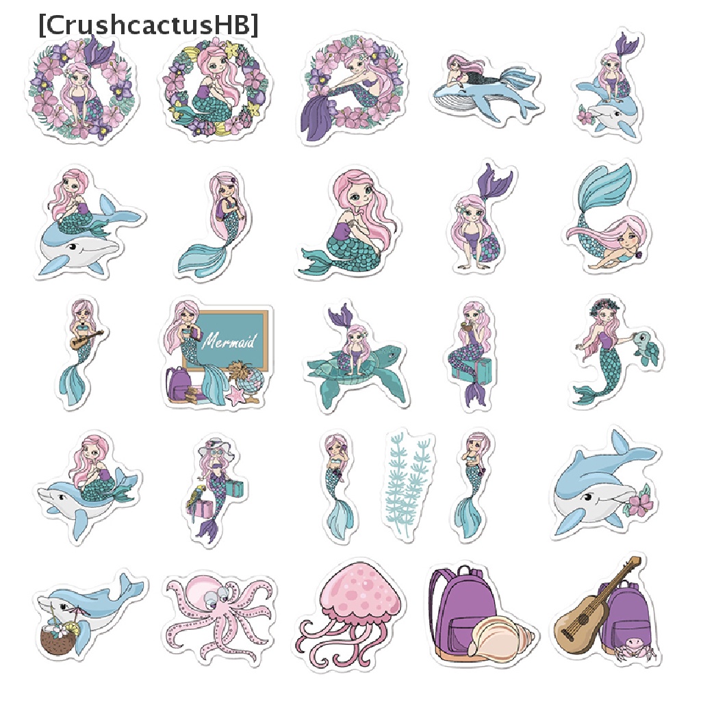 [CrushcactusHB] 50 Miếng Dán Graffiti Nàng Tiên Cá Động Vật Đại Dương Cho Notebook Xe Máy Bán Chạy
