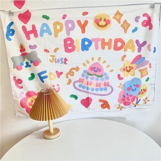 Phông Nền Chụp Ảnh Sinh Nhật Bằng Vải Họa Tiết graffiti happy birthday / macaron / Trái Đào Cho Bé