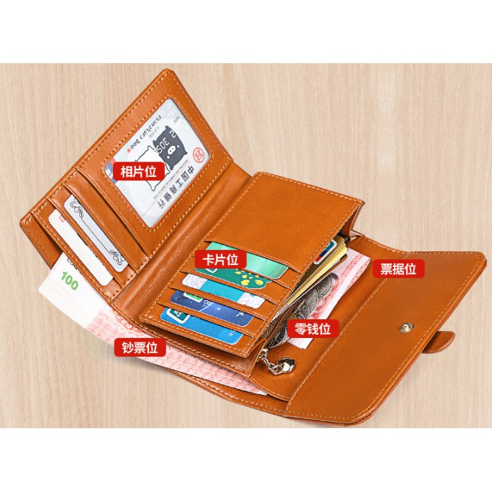 Ví nữ gấp gọn Quảng Châu da bò