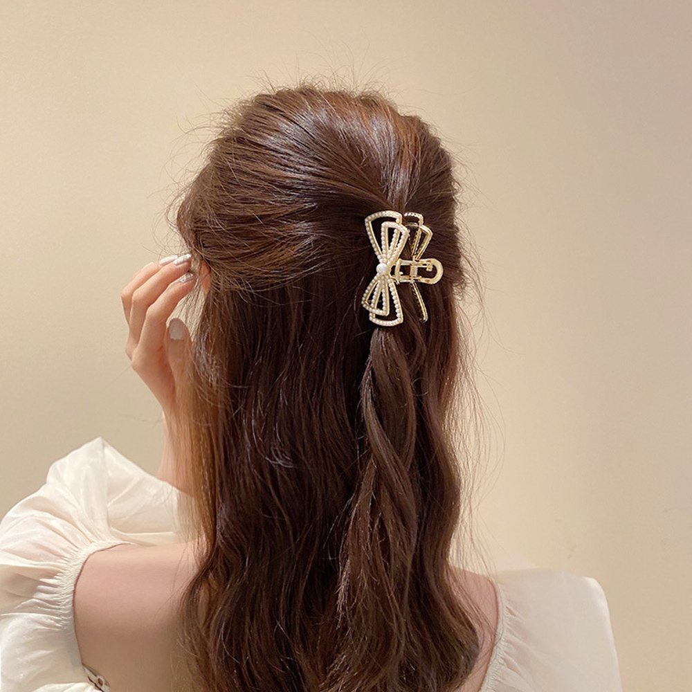 Kẹp tóc càng cua mini đính nơ và ngọc trai phong cách Hàn Quốc cho nữ